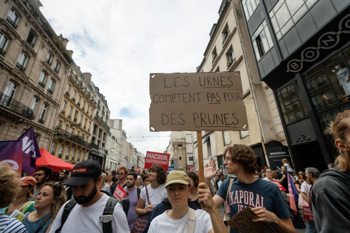 FRANCE - SOCIAL - POLITICS - DEMONSTRATION AGAINST MACRON S COUP DE FORCE