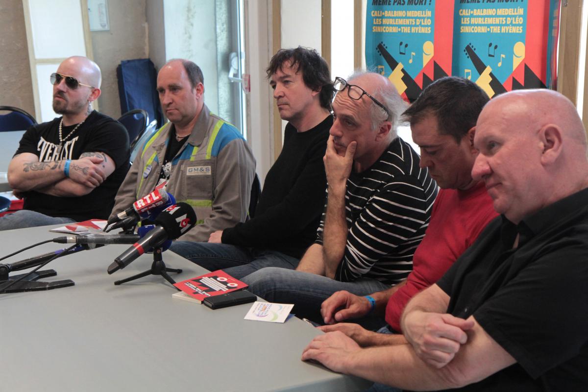 Conférence de presse avec Balbino Medellin', un salarié de GM&S,Cali, Philippe Poutou, Gilles Lambersend et Denis Barthe